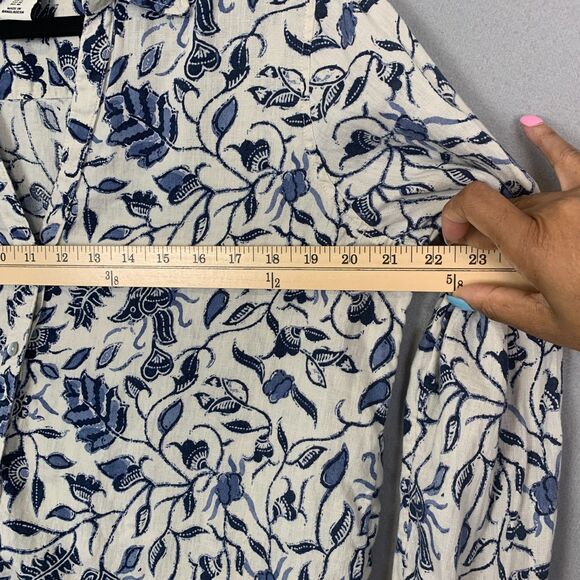 Rachel Zoe 100% Linen Blue White Floral Button Down Shirt Blouse Top Medium - Picture 7 of 7